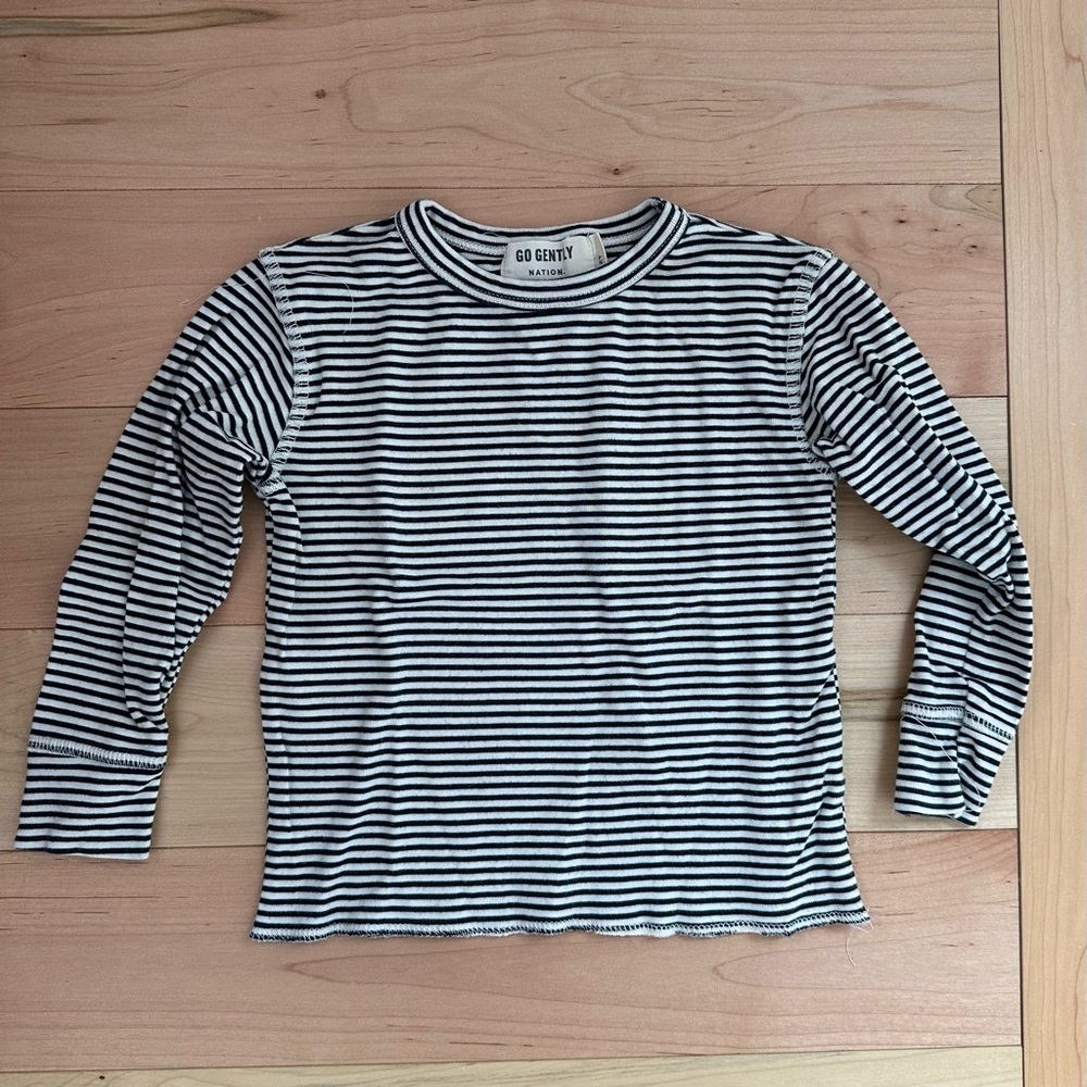 Go Gently Nation Striped Long Sleeve Tee -  Navy and White